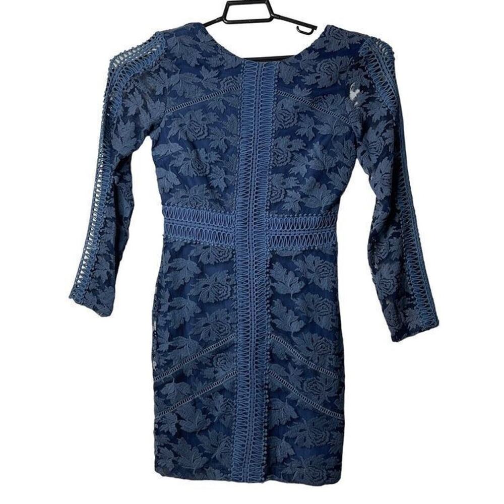 Adelyn Rae Sample Embroidered Floral Dress Small Blue New